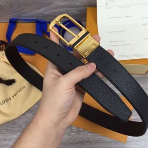 Replica Louis Vuitton M9070U LV Slender 35mm Reversible Mens Belt Ttaiga Leather Gold Buckle