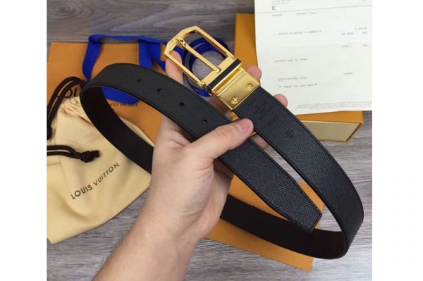 Replica Louis Vuitton M9070U LV Slender 35mm Reversible Mens Belt Ttaiga Leather Gold Buckle