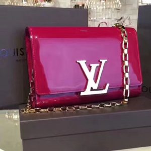 Replica Louis Vuitton M94425 Patent Calfskin Chain Louise GM Bags Red