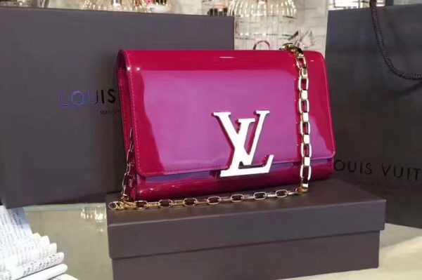 Replica Louis Vuitton M94425 Patent Calfskin Chain Louise GM Bags Red