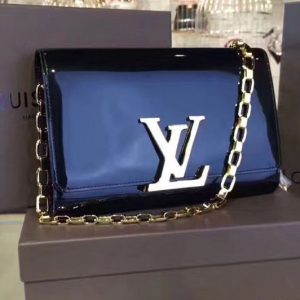 Replica Louis Vuitton M94425 LV Patent Calfskin Chain Louise GM Bags Black