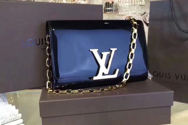 Replica Louis Vuitton M94425 LV Patent Calfskin Chain Louise GM Bags Black