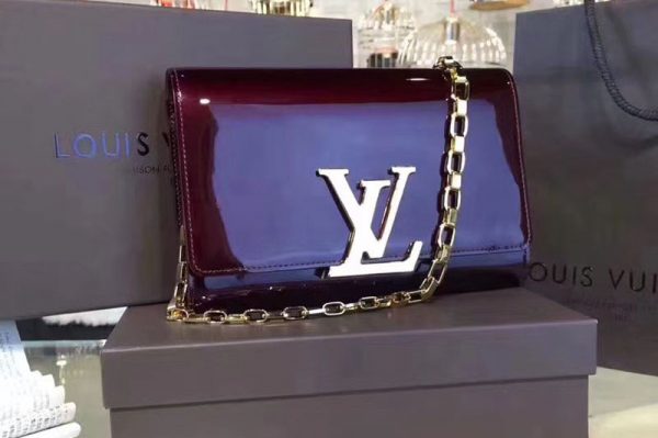 Replica Louis Vuitton M94425 Patent Calfskin Chain Louise GM Bags Purple