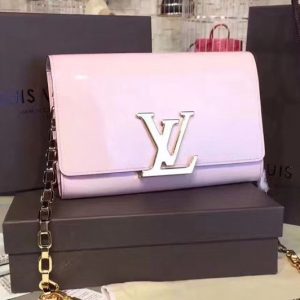 Replica Louis Vuitton M94425 Patent Calfskin Chain Louise GM Bags Pink