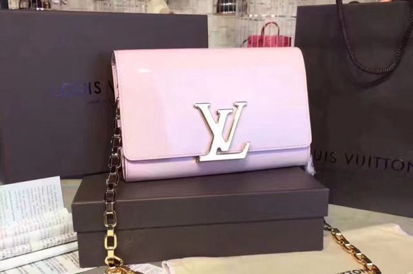 Replica Louis Vuitton M94425 Patent Calfskin Chain Louise GM Bags Pink