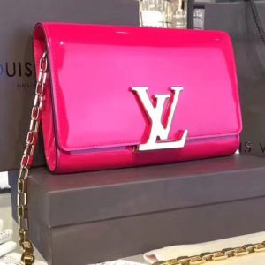 Replica Louis Vuitton M94425 Patent Calfskin Chain Louise GM Bags Rosy