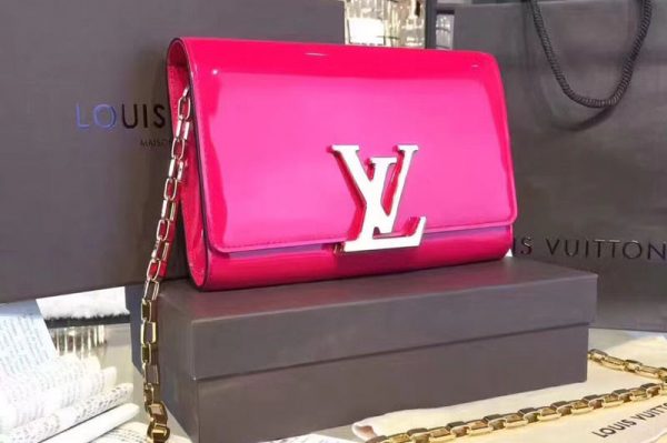 Replica Louis Vuitton M94425 Patent Calfskin Chain Louise GM Bags Rosy