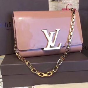 Replica Louis Vuitton M94425 Patent Calfskin Chain Louise GM Bags Pink