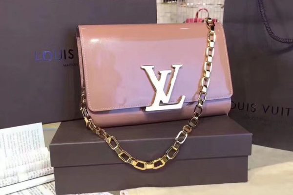 Replica Louis Vuitton M94425 Patent Calfskin Chain Louise GM Bags Pink