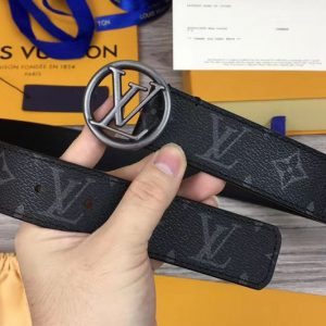 Replica Louis Vuitton M9931Q LV Circle 35mm Mens Belts Monogram Eclipse Canvas Silver Buckle