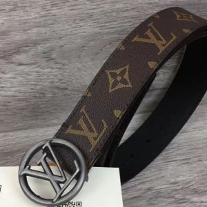 Replica Louis Vuitton M9932Q LV Circle 35mm Mens Belts Monogram Canvas Silver Buckle