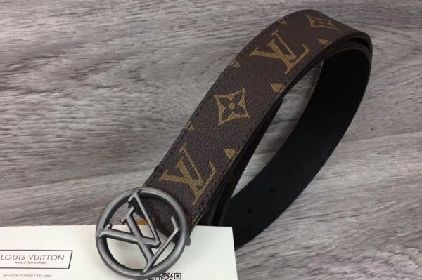 Replica Louis Vuitton M9932Q LV Circle 35mm Mens Belts Monogram Canvas Silver Buckle