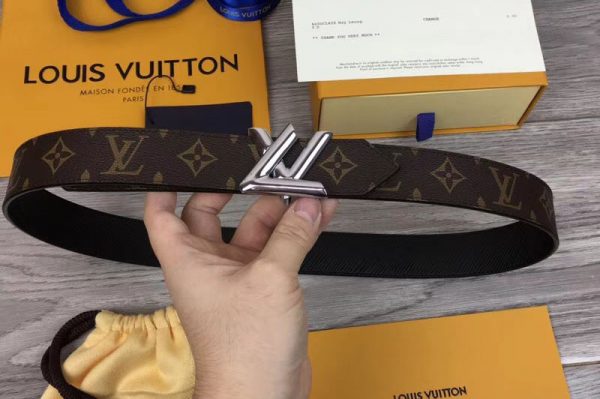 Replica Louis Vuitton M9935U LV Circle 35mm Reversible Belts Epi Leather and Monogram Canvas Black