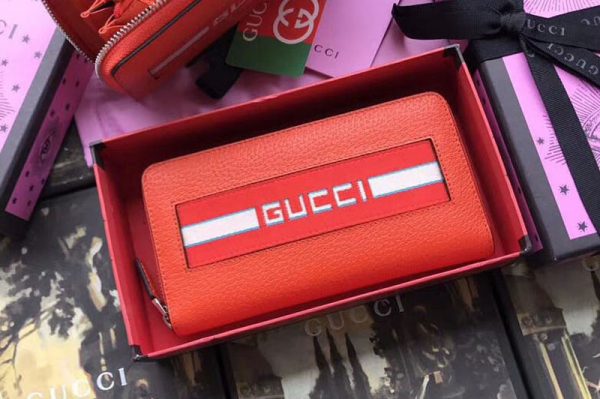 Replica Gucci 408831 Original Calfskin Leather With Print Zip Around Wallet Red