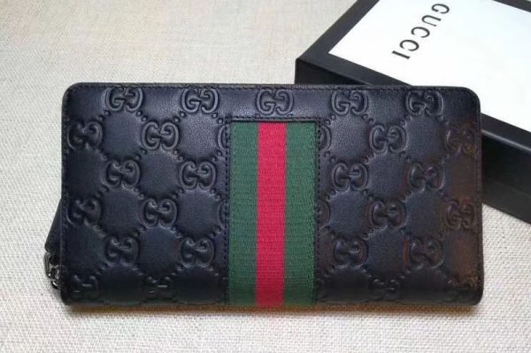 Replica Gucci 408831 Signature Web zip around wallet Black