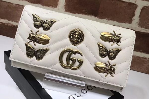 Replica Gucci 443436 GG Marmont continental With Animal wallet White