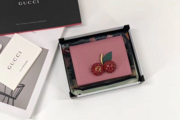 Replica Gucci Signature card case with cherries 476050 pink