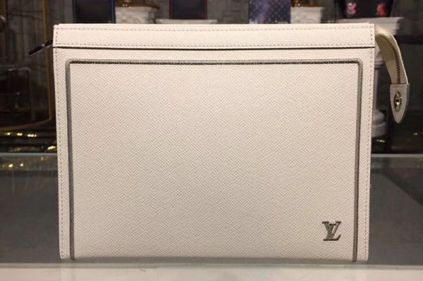 Replica Louis Vuitton M63397 LV Pochette Voyage MM Taiga Leather White