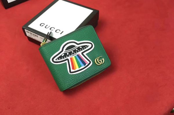 Replica Gucci 478138 Leather coin wallet with UFO Green