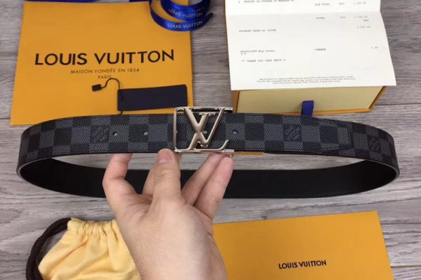 Replica Louis Vuitton M0028Q LV City 35mm Reversible Belt Damier Graphite Canvas Silver Buckle