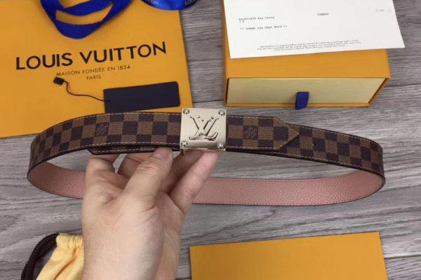 Replica Louis Vuitton M0065U LV Morningram 30mm Reversible Belt Damier Ebene Canvas Silver Buckle