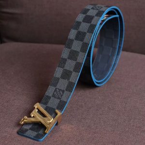 Replica Louis Vuitton M0077T LV Damier Print 40mm Reversible Belt Damier Graphite Canvas Gold Buckle