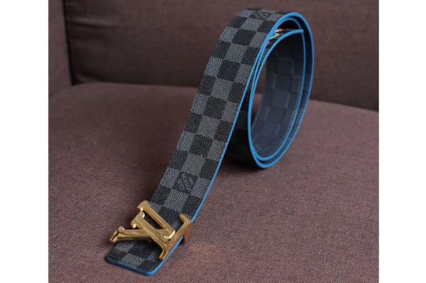 Replica Louis Vuitton M0077T LV Damier Print 40mm Reversible Belt Damier Graphite Canvas Gold Buckle