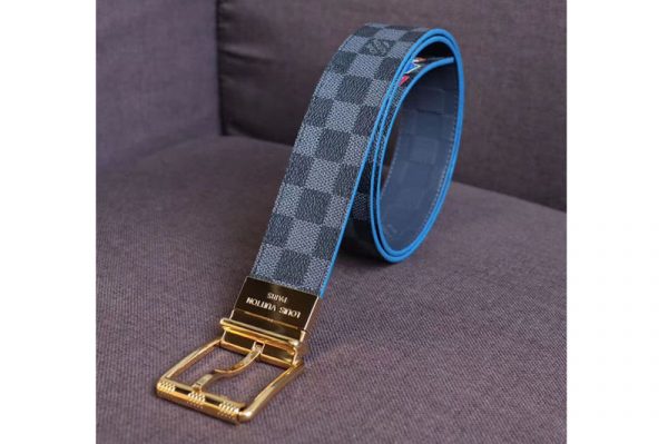 Replica Louis Vuitton M0077T LV Damier Print 40mm Reversible Belt Damier Graphite Canvas Gold Buckle