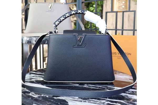 Replica Louis Vuitton M52389 LV Taurillon Leather Capucines PM Bags Black