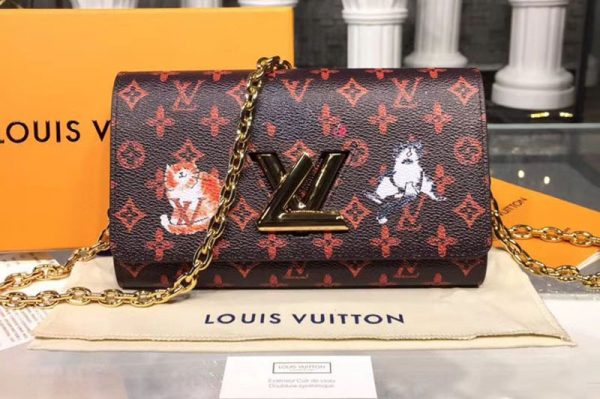 Replica Louis Vuitton M63888 LV Transformed historic Monogram canvas Twist Chain Wallet Red