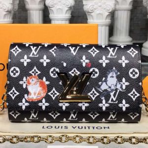 Replica Louis Vuitton M63888 LV Transformed historic Monogram canvas Twist Chain Wallet Black