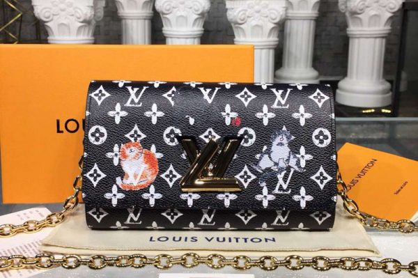 Replica Louis Vuitton M63888 LV Transformed historic Monogram canvas Twist Chain Wallet Black