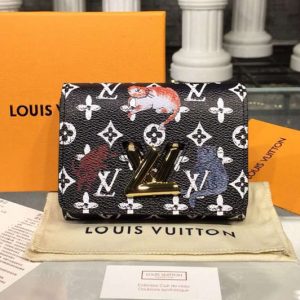 Replica Louis Vuitton M63889 LV Transformed historic Monogram canvas Twist Compact Wallet Black