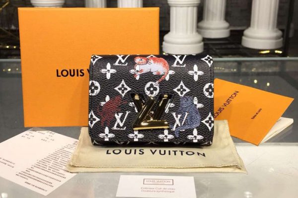 Replica Louis Vuitton M63889 LV Transformed historic Monogram canvas Twist Compact Wallet Black