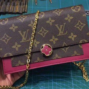 Replica Louis Vuitton M67404 LV Flore Chain Wallet Monogram Canvas Lie De Vin