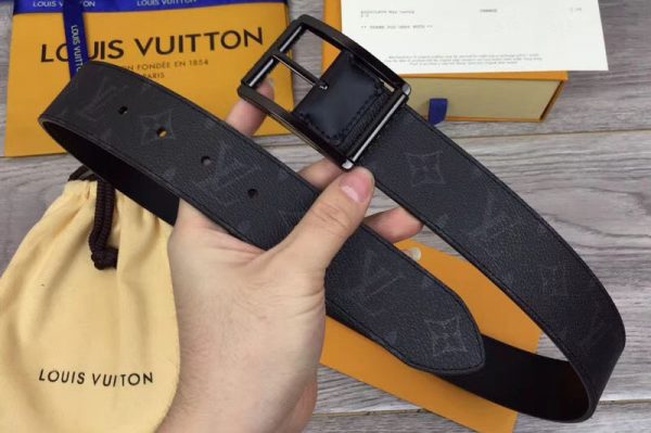 Replica Louis Vuitton M9044U LV Reverso 40mm Reversible Belts Monogram Eclipse canvas Black Hardware