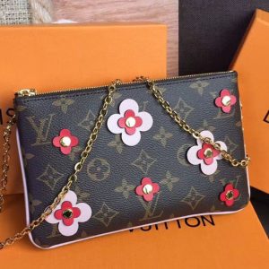 Replica Louis Vuitton M63905 Pochette Double Zip Monogram Canvas Red/Pink