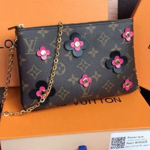 Replica Louis Vuitton M63905 Pochette Double Zip Monogram Canvas Rose/Black