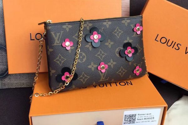 Replica Louis Vuitton M63905 Pochette Double Zip Monogram Canvas Rose/Black