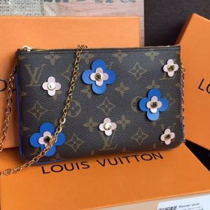 Replica Louis Vuitton M63905 Pochette Double Zip Monogram Canvas White/Blue