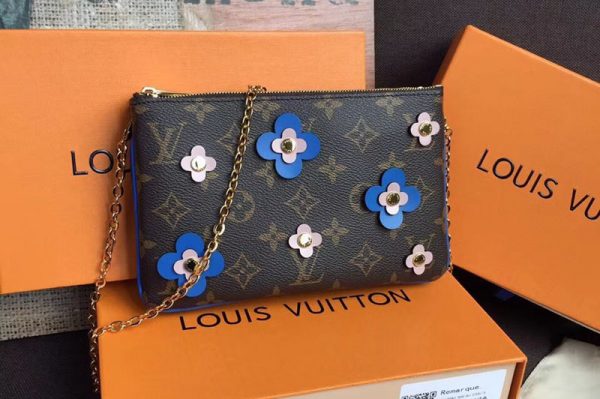 Replica Louis Vuitton M63905 Pochette Double Zip Monogram Canvas White/Blue