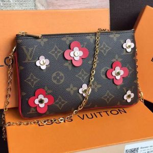 Replica Louis Vuitton M63905 Pochette Double Zip Monogram Canvas Pink/Red