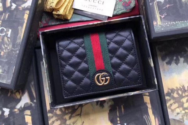 Replica Gucci 536453 Leather card case with Double G Black Quilted leather