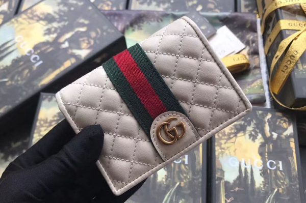 Replica Gucci 536453 Leather card case with Double G White Quilted leather