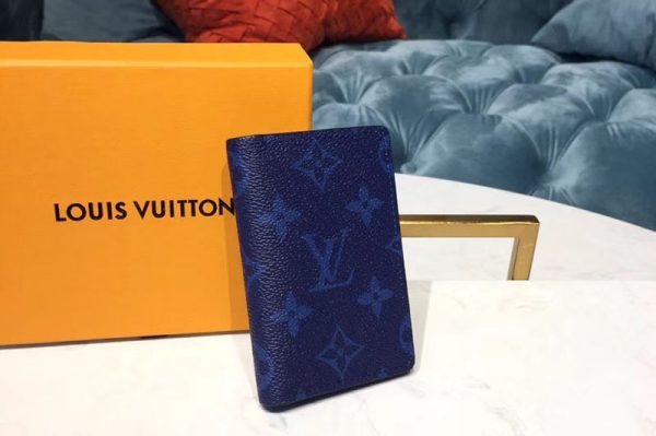 Replica Louis Vuitton M30301 LV Pocket Organizer Monogram Canvas and Taiga Leather Blue