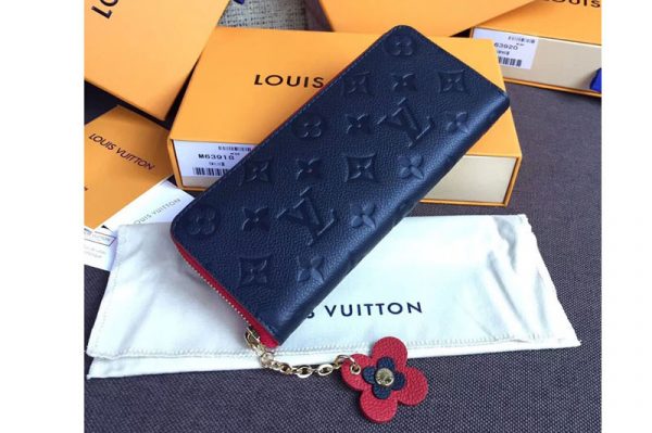 Replica Louis Vuitton M63920 LV Clemence Wallet Monogram Empreinte Leather Marine Rouge