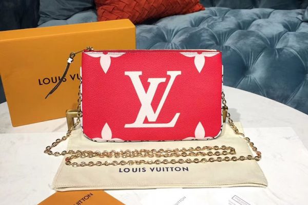 Replica Louis Vuitton M67561 LV Pochette Double Zip Bags Monogram coated canvas Red