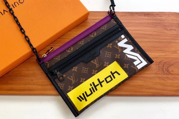 Replica Louis Vuitton M44641 Double Flat Messenger Bags Monogram canvas/Purple Monogram Denim