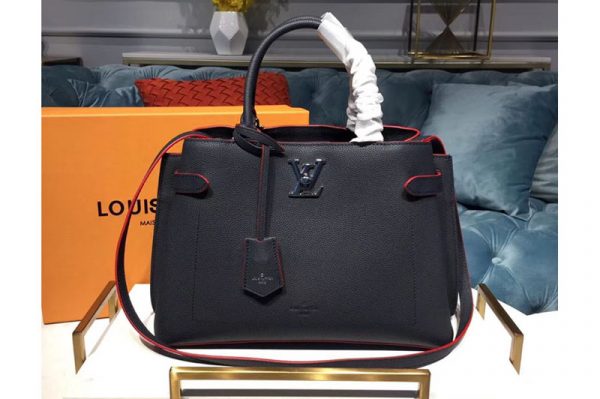 Replica Louis Vuitton M53645 LV Lockme Day Bags Grained Calf Leather Navy Blue/ Red