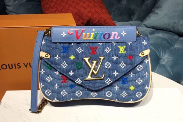 Replica Louis Vuitton M53692 LV New Wave Chain Bag MM Monogram Denim Blue